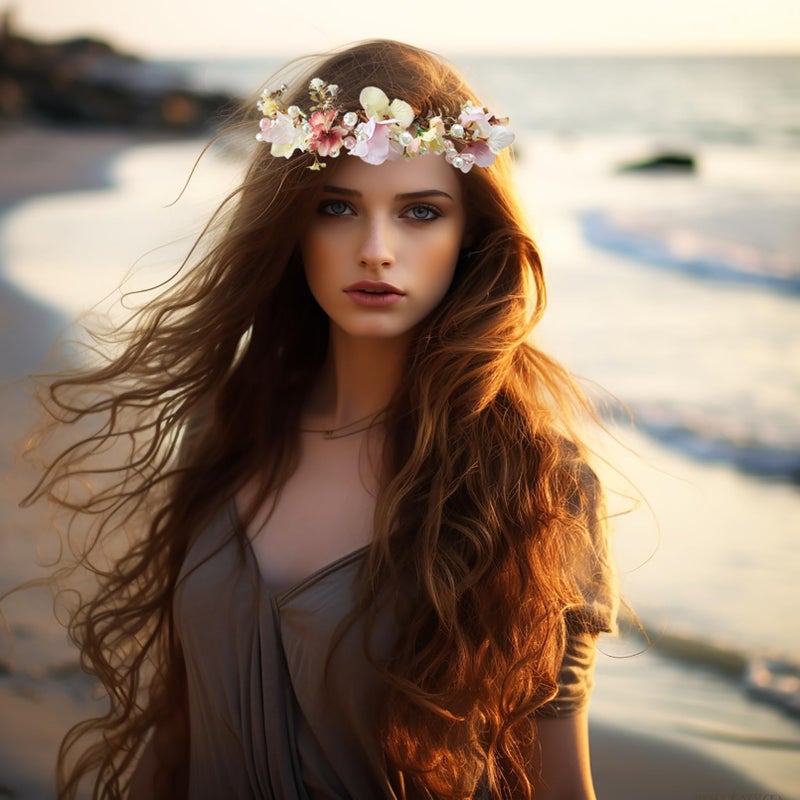 Vivivalue Bridal Floral Headband Women Floral Crown Hair Wreath Flower Headpiece Halo Boho with Ribbon Wedding Party Festival Photos - Image 2